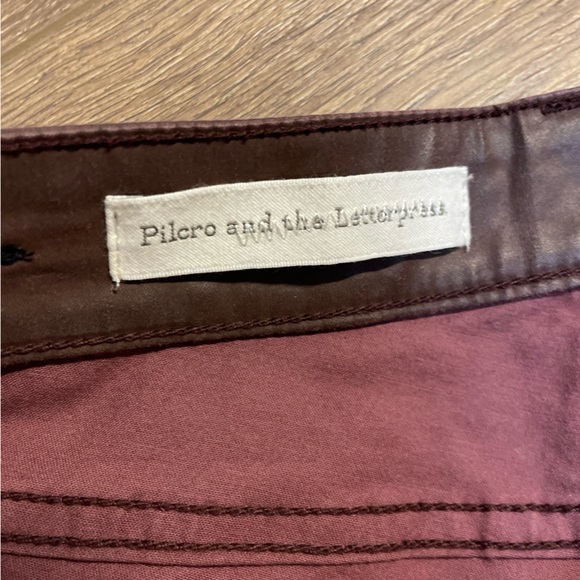Pilcro and the Letterpress Anthropologie Red Brown Coated Ankle Tie Pants 26” - Picture 6 of 11